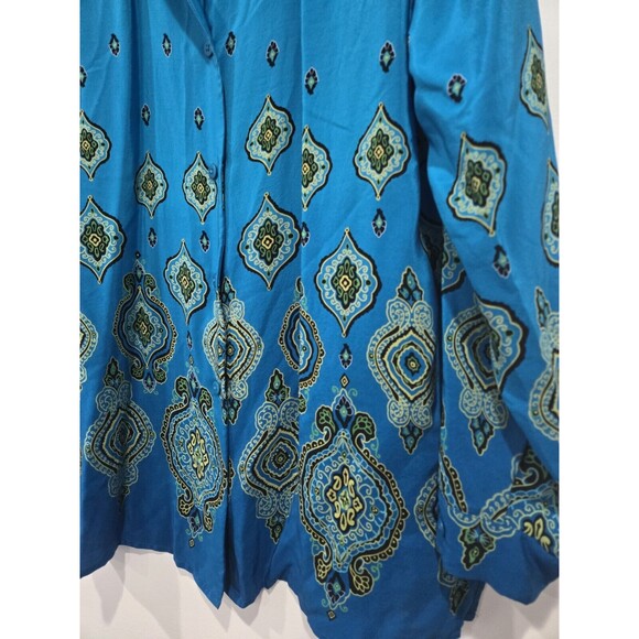 Silk‎ Lore Button Up Shirt Size M 100% Silk Long Sleeve Blue Print Blouse - Picture 2 of 8
